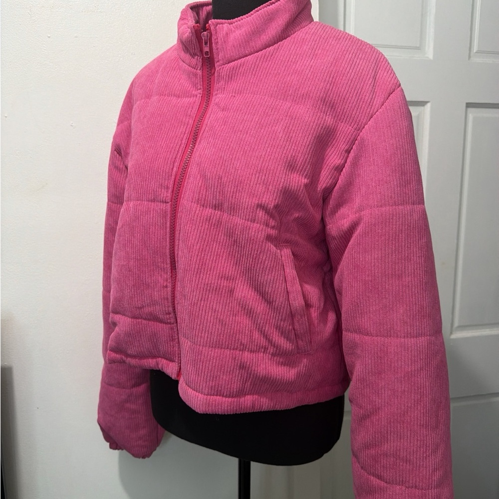 Pink Corduroy Puffer Jacket